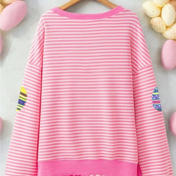 Cutest sequin egg oversized striped top S M L XL - Picture 5 of 9